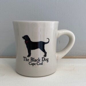 The Black Dog White Ceramic Mug with Black Dog and Red Collar